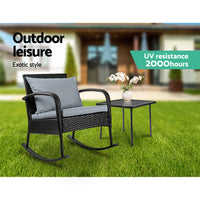 Thumbnail for Gardeon 2PC Rocking Chair Table Wicker Outdoor Furniture Patio Lounge Setting