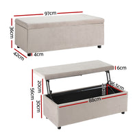 Thumbnail for Artiss Storage Ottoman Blanket Box Table 97cm Velvet Taupe