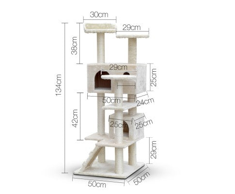 134cm Multi Level Cat Post in Beige-1