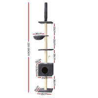 Thumbnail for i.Pet Cat Tree 260cm Tower Scratching Post Scratcher Floor to Ceiling Cats Bed Dark Grey