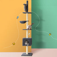 Thumbnail for i.Pet Cat Tree 260cm Tower Scratching Post Scratcher Floor to Ceiling Cats Bed Dark Grey