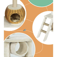 Thumbnail for 138cm Modern Rattan Cat Tower Scratching Post Condo-2