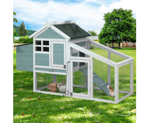 Modern Wooden Outdoor Rabbit Run Enclosure in Mint-2