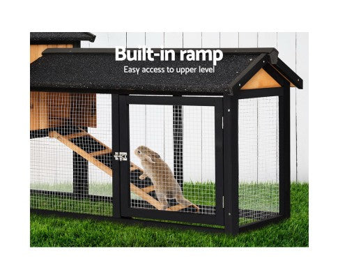 Large Waterproof Wooden Pet Rabbit Chicken Hutch Coop with Metal Run-4