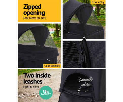 Pet Stroller & Carrier Foldable Pram 3 in 1 - Black-7