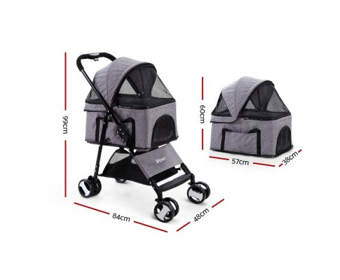 Pet Stroller & Carrier Foldable Pram 3 in 1 - Black-2