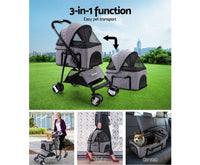 Thumbnail for Pet Stroller & Carrier Foldable Pram 3 in 1 - Grey-3