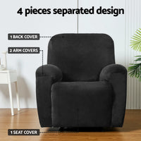 Thumbnail for Artiss Recliner Chair Covers 1 Seater Velvet Black