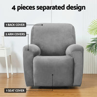 Thumbnail for Artiss Recliner Chair Covers 1 Seater Velvet Grey