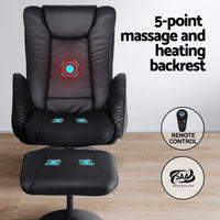 Thumbnail for Artiss Recliner Chair Electric Heated Massage Chairs Faux Leather Cobble