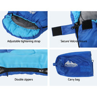 Thumbnail for Weisshorn Sleeping Bag Kids Single 172cm Thermal Camping Hiking Blue