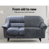 Thumbnail for Artiss Sofa Cover Couch Covers 1 Seater Velvet Grey