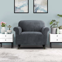 Thumbnail for Artiss Sofa Cover Couch Covers 1 Seater Velvet Grey