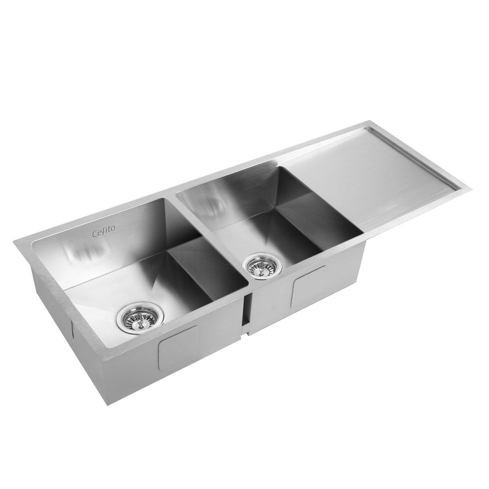 Cefito Kitchen Sink 111X45CM Stainless Steel Basin Double Bowl Laundry Silver