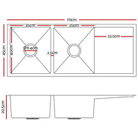 Thumbnail for Cefito Kitchen Sink 111X45CM Stainless Steel Basin Double Bowl Laundry Silver