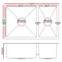 Thumbnail for Cefito Kitchen Sink 71X45CM Stainless Steel Basin Double Bowl Laundry Silver