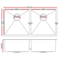 Thumbnail for Cefito Kitchen Sink 86X44CM Stainless Steel Basin Double Bowl Laundry Silver