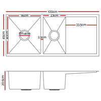 Thumbnail for Cefito Kitchen Sink 100X45CM Stainless Steel Basin Double Bowl Laundry Black