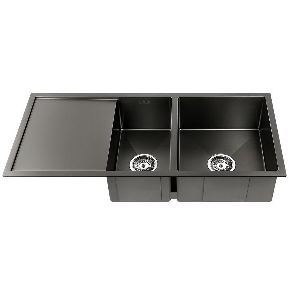 Cefito Kitchen Sink 100X45CM Stainless Steel Basin Double Bowl Laundry Black