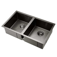 Thumbnail for Cefito Kitchen Sink 77X45CM Stainless Steel Basin Double Bowl Laundry Black