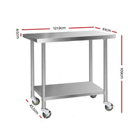 Thumbnail for Cefito 1219x610mm Stainless Steel Kitchen Bench with Wheels 304