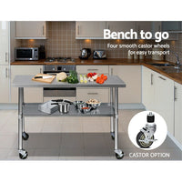 Thumbnail for Cefito 1219x610mm Stainless Steel Kitchen Bench with Wheels 304