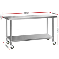 Thumbnail for Cefito 1829x610mm Stainless Steel Kitchen Bench with Wheels 304