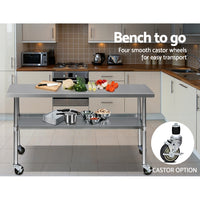 Thumbnail for Cefito 1829x610mm Stainless Steel Kitchen Bench with Wheels 304