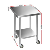 Thumbnail for Cefito 760x760mm Stainless Steel Kitchen Bench with Wheels 430