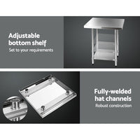 Thumbnail for Cefito 760x760mm Stainless Steel Kitchen Bench with Wheels 430