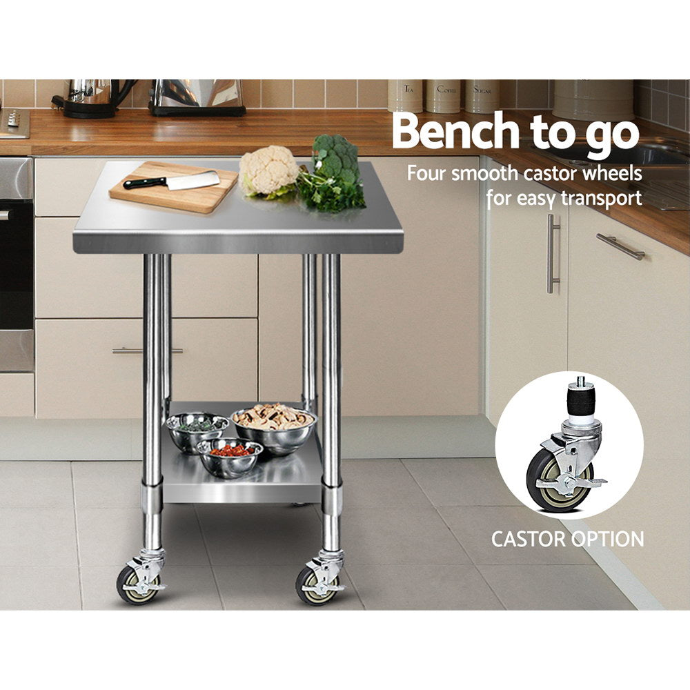 Cefito 760x760mm Stainless Steel Kitchen Bench with Wheels 430