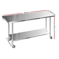 Thumbnail for Cefito 1829x760mm Stainless Steel Kitchen Bench with Wheels 430