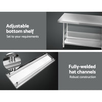 Thumbnail for Cefito 1829x760mm Stainless Steel Kitchen Bench with Wheels 430