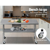 Thumbnail for Cefito 1829x760mm Stainless Steel Kitchen Bench with Wheels 430