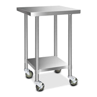 Thumbnail for Cefito 610x610mm Stainless Steel Kitchen Bench with Wheels 430