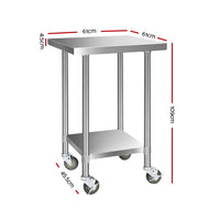 Thumbnail for Cefito 610x610mm Stainless Steel Kitchen Bench with Wheels 430