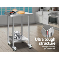 Thumbnail for Cefito 610x610mm Stainless Steel Kitchen Bench with Wheels 430