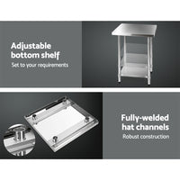 Thumbnail for Cefito 610x610mm Stainless Steel Kitchen Bench with Wheels 430