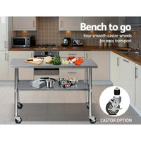 Thumbnail for Cefito 1219x610mm Stainless Steel Kitchen Bench with Wheels 430