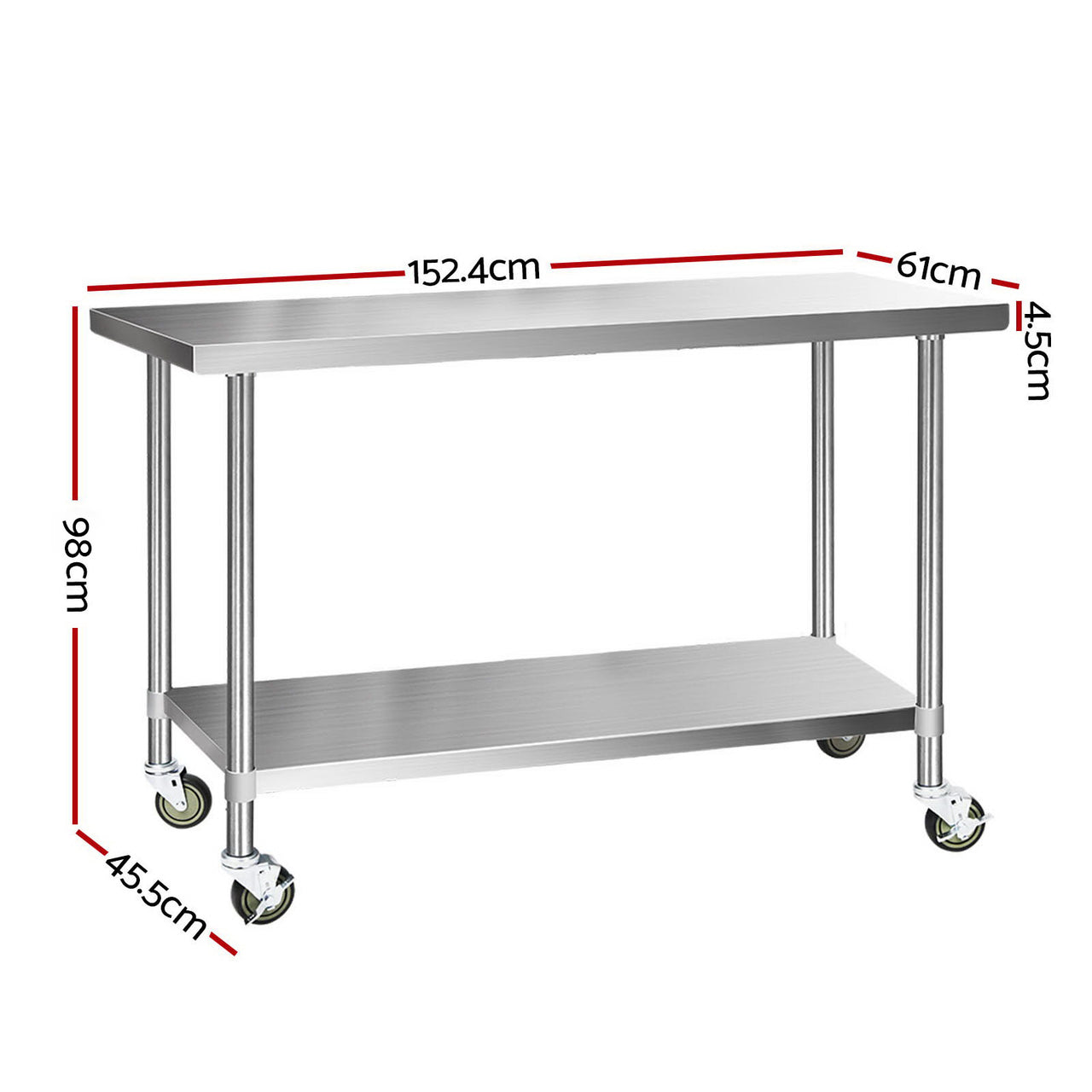 Cefito 1524x610mm Stainless Steel Kitchen Bench with Wheels 430