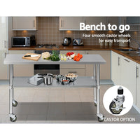 Thumbnail for Cefito 1524x610mm Stainless Steel Kitchen Bench with Wheels 430