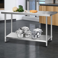 Thumbnail for Cefito 1524x610mm Stainless Steel Kitchen Bench with Wheels 430