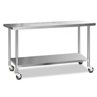 Thumbnail for Cefito 1829x610mm Stainless Steel Kitchen Bench with Wheels 430