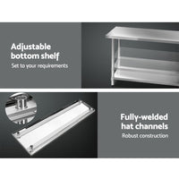 Thumbnail for Cefito 1829x610mm Stainless Steel Kitchen Bench with Wheels 430