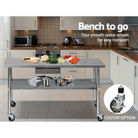 Thumbnail for Cefito 1829x610mm Stainless Steel Kitchen Bench with Wheels 430