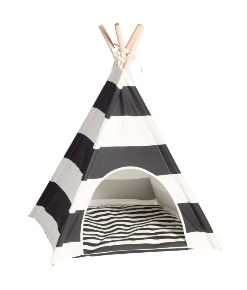 Black & White Stripe Teepee With Mat-0