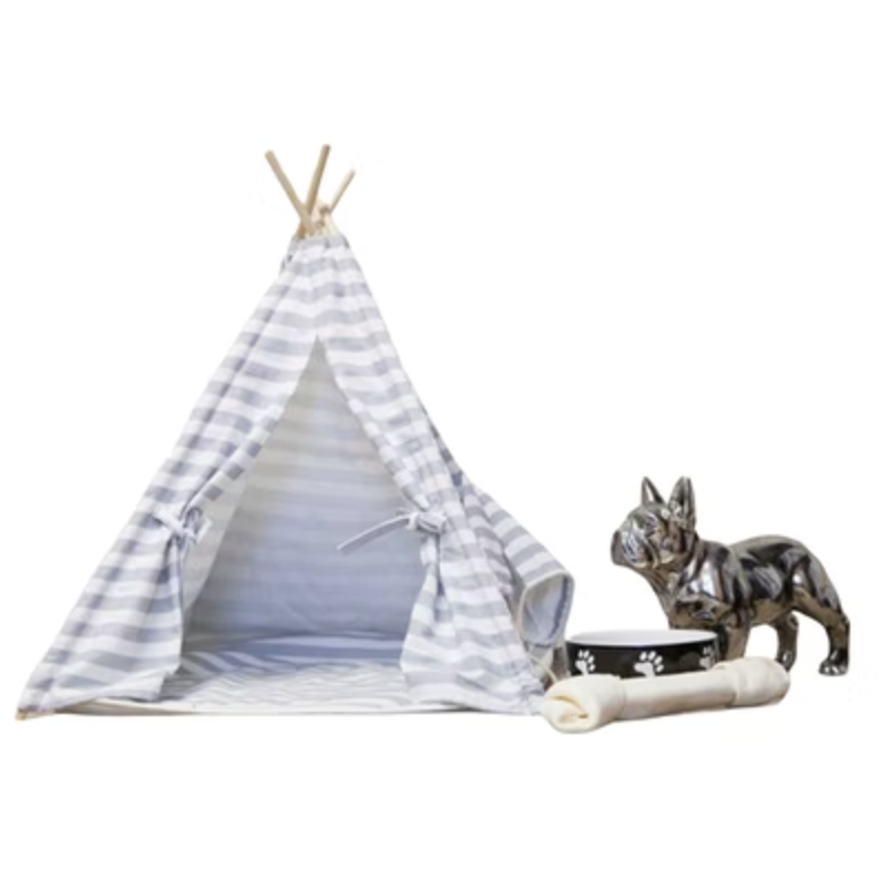 Grey Stripe Teepee With Mat-0