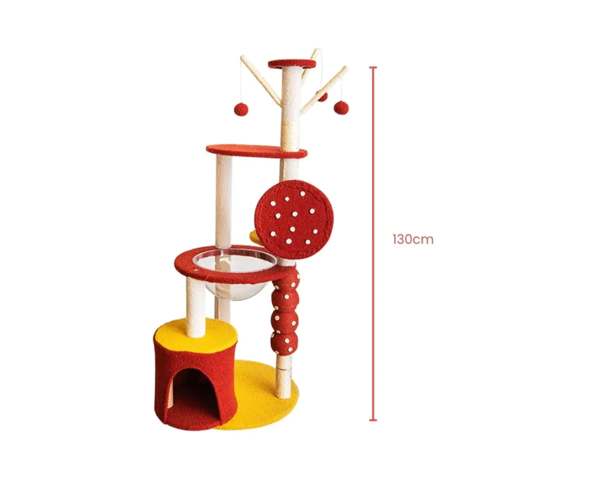 130cm Tanghulu Plush Cat Condo Cat Tree Red Yellow-2