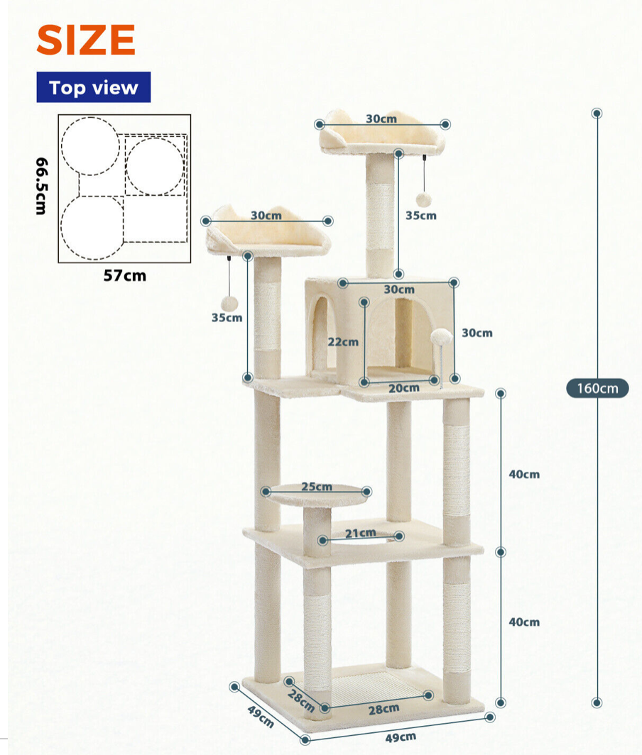 Soft Plush 160cm Cat Scratch Post in Cream-2