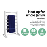 Thumbnail for Devanti Electric Heated Towel Rail Rack 6 Bars Freestanding Clothes Dry Warmer